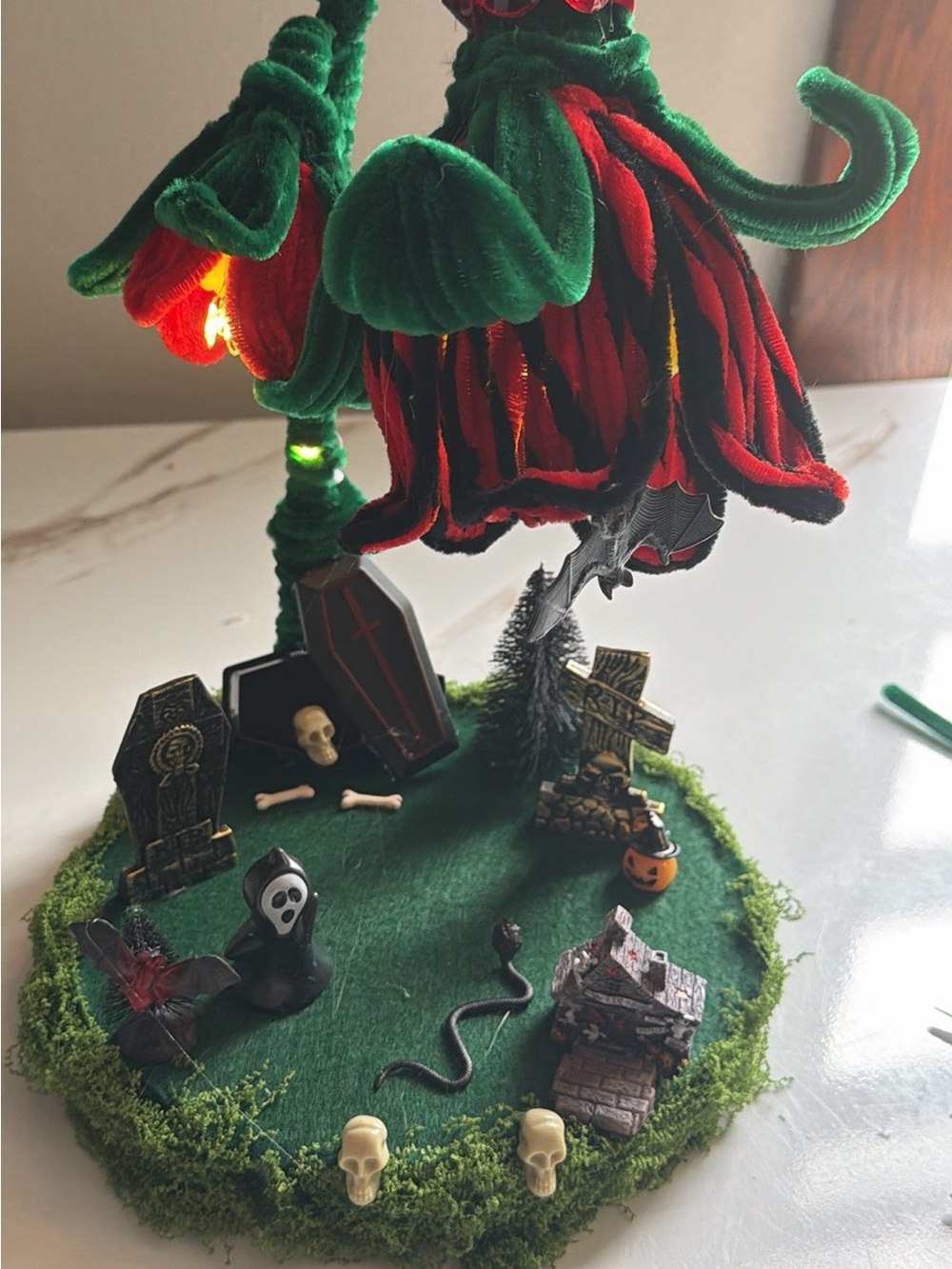 Handcrafted Green and Red Halloween Tree Home Accent